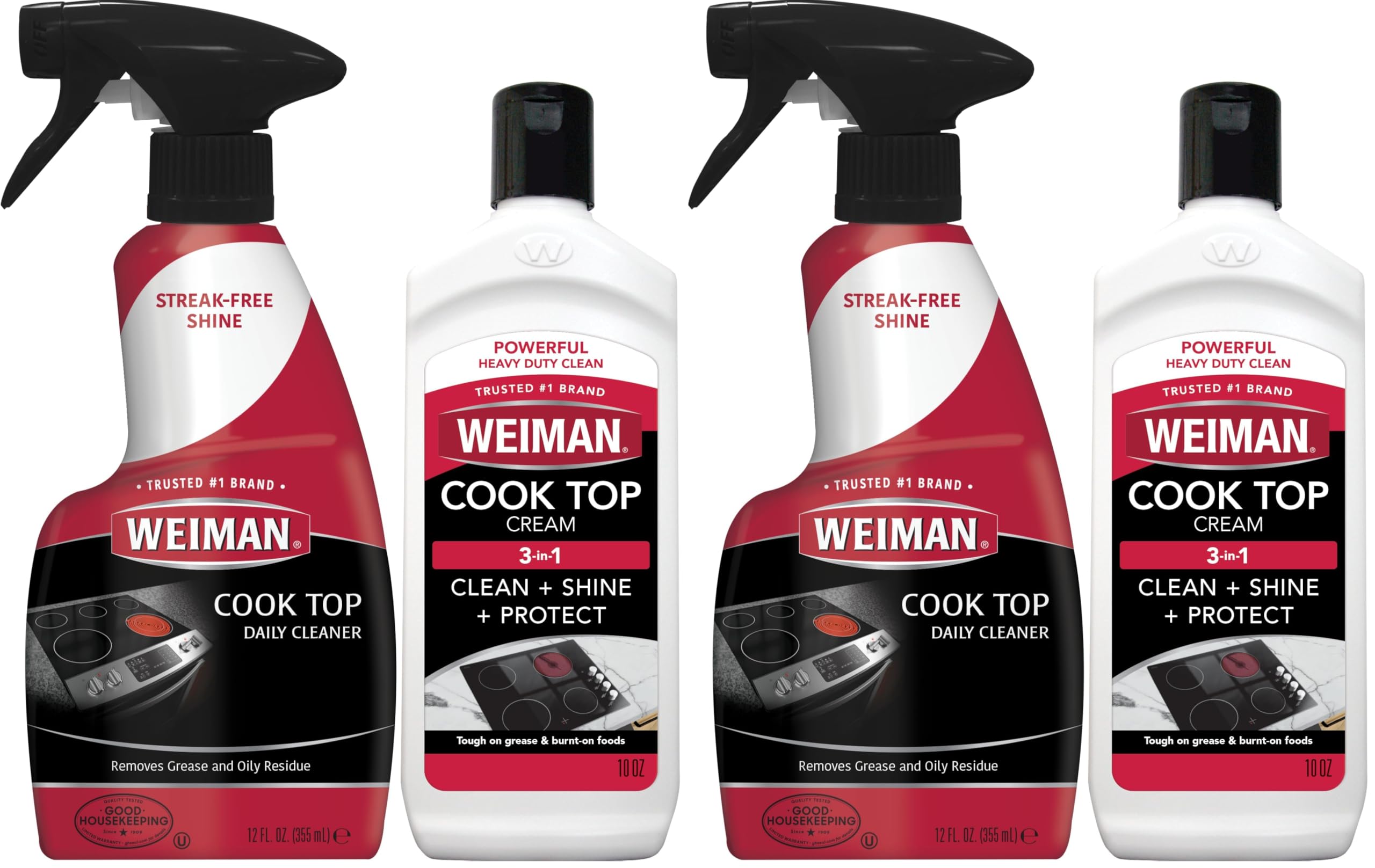 Weiman Ceramic and Glass Cooktop - 10 Ounce - Stove Top Daily Cleaner Kit - 12 Ounce - Glass Induction Cooktop Cleaning Bundle for Heavy Duty Mess Cleans Burnt-on Food (Pack of 2)