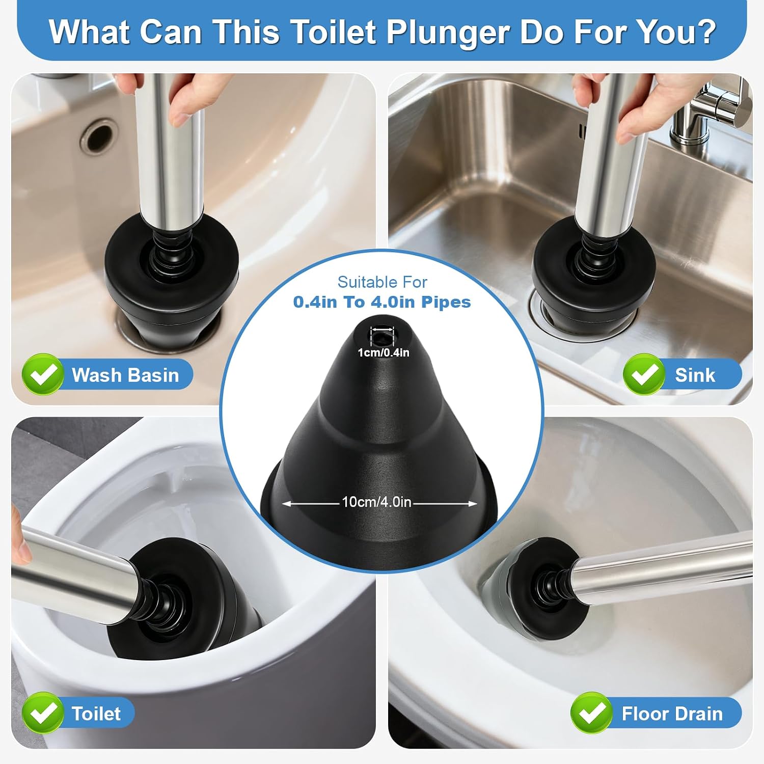 Toilet Plunger & Heavy Duty Plunger, High Pressure Air Pump & Drain Snake