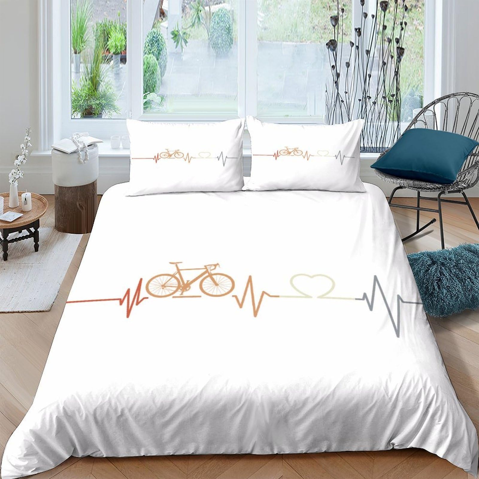 Ctjqhvkz Style-7 3D Printed Bicycle Heartbeat Fitted Sheet Microfiber Soft Breathable Line Art Mattress Cover For Bedroom Dorm Decor Single（135X200cm）