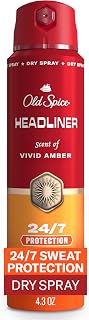Old Spice Antiperspirant Spray for Men, 24/7 Sweat & Odor Protection, 24/7 Signature Scent & Lasting Freshness, Lightweight Formula, Headliner with Black Currant, Leather, & Amber Scent, 4.3 oz