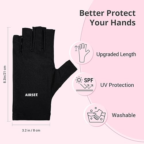 Miniatura 5 de Guantes UV AIRSEE para lámpara de uñas, guantes profesionales de protección UV UPF50+ para manicuras y arte de uñas, guantes sin dedos que protegen