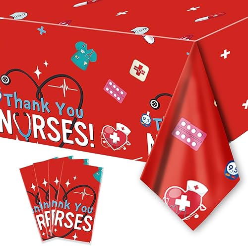 PARSUP 4 manteles desechables para enfermeras, suministros de fiesta, 108 x 54 pulgadas, mantel temático de graduación de enfermera, mantel de