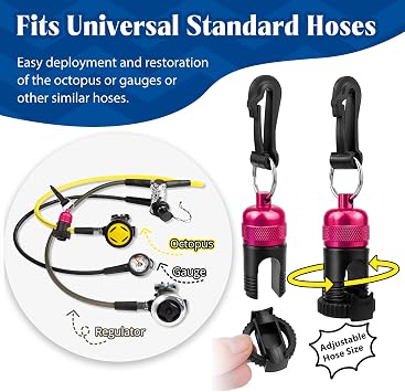 2PACK Scuba Regulator Hose Holder, Magnetic Adjustable Octopus Holder Octo Tank Retainer with Clip, Installs to Your BCD Easily!