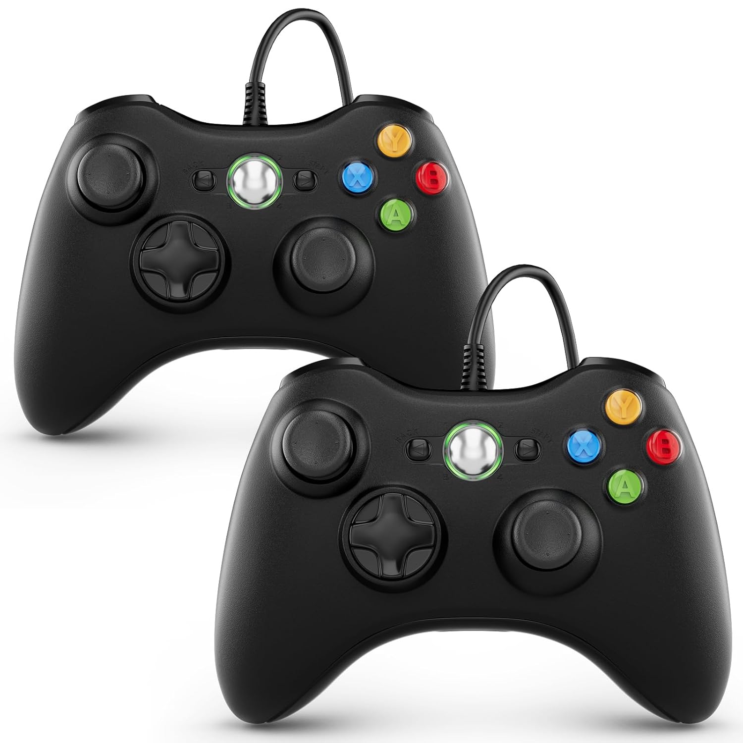 ISHAKO 2Pack Wired Controller for Xbox 360 and PC, Dual Vibration Gamepad, Ergonomic Design, Compatible with Windows 7/8/10/11 (Black, 1-Pack)