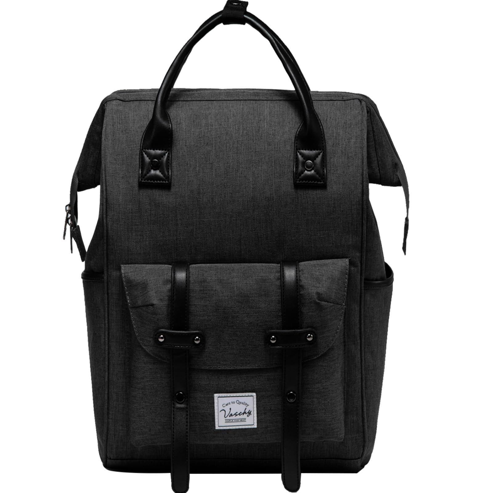 VASCHY Plecak damski, wodoodporny plecak na laptopa unisex 39.6 cm antykradzieżowy plecak z portem ładowania USB szeroko otwarty vintage plecak na uczelnię, do pracy, podróży, B ciemnoszary, Jeden