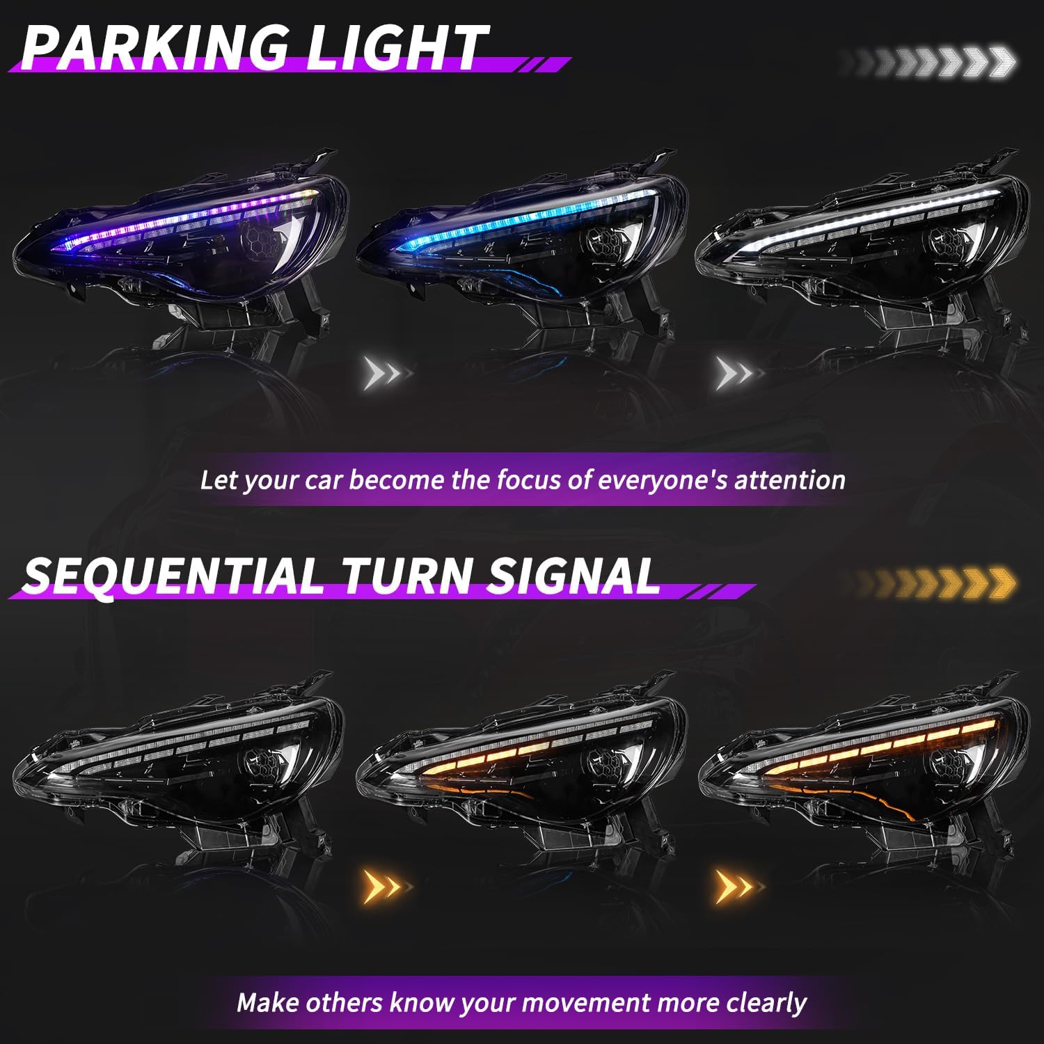 Archaic Headlights Assembly Compatible for Toyota 86 GT86 2012-2021/Subaru BRZ 2013-2021/Scion FR-S 2012-2016, Honeycomb Projector Headlight w Sequential Turn Signal, Plug & Play, Pair