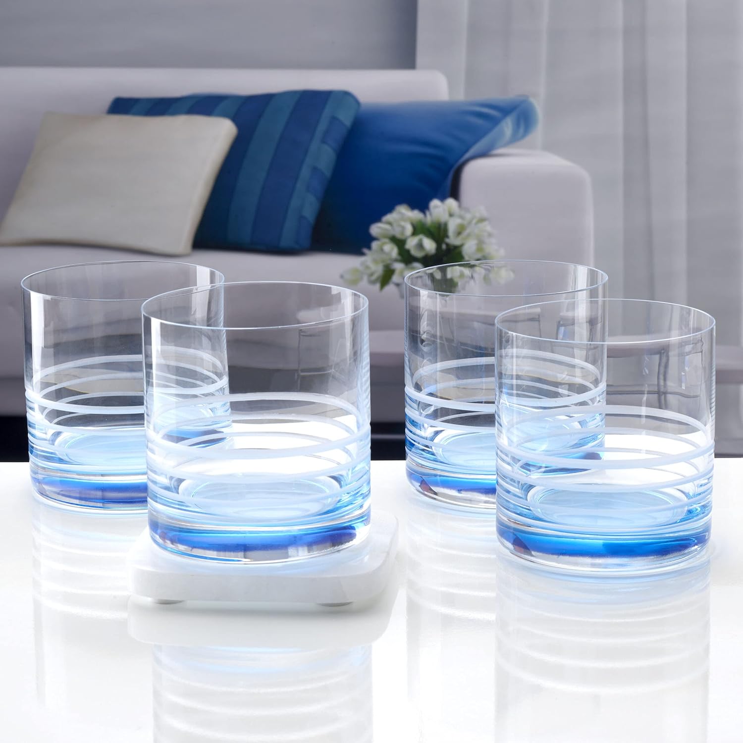 Mikasa Cal Ombre Double Old Fashioned Whiskey Glasses, Set of 4, 15.5-Ounce, Blue