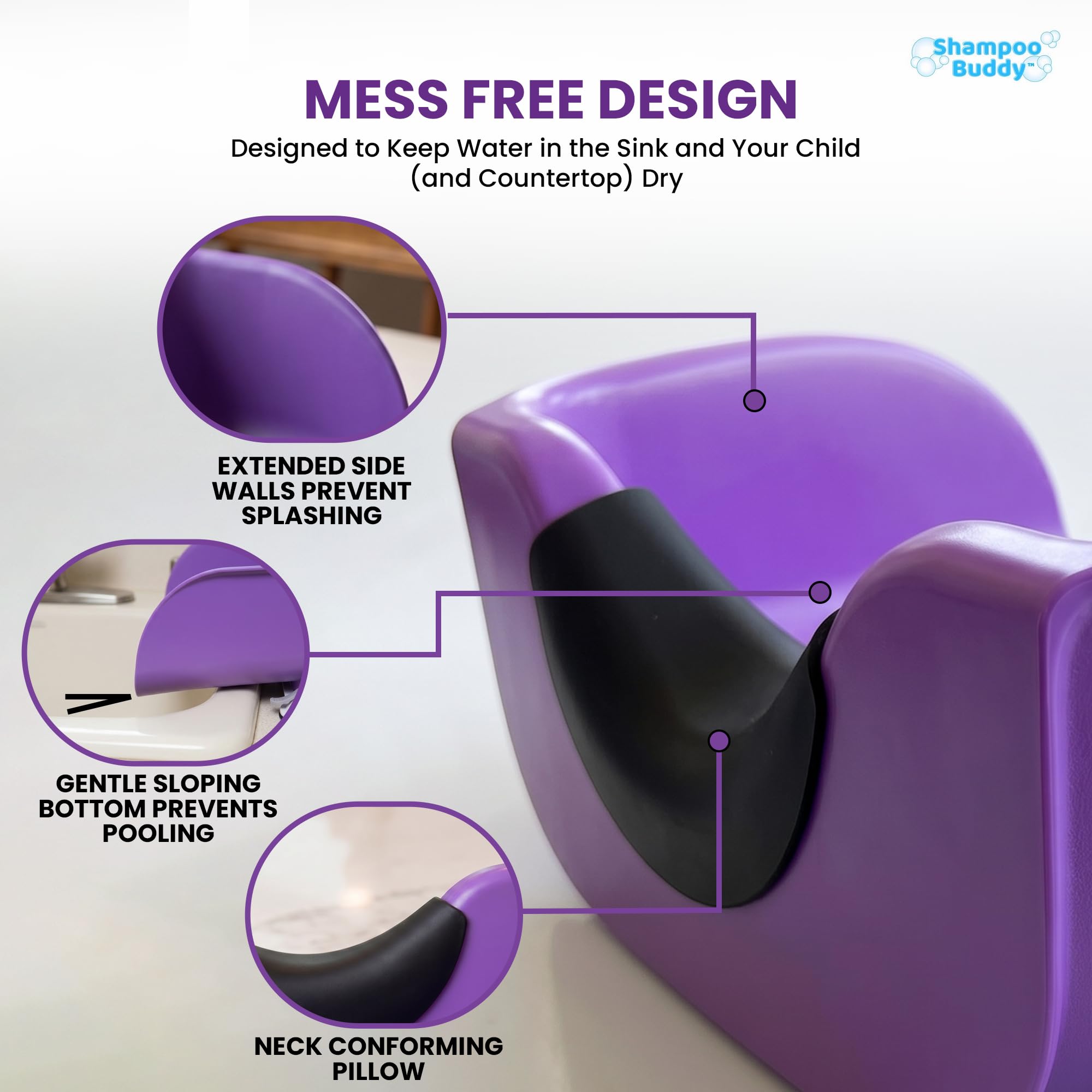 Shampoo Buddy Tragbares Haarwaschbecken für Kinder, Kleinkinder, Kinder, Teens | Shampoo-Schüssel für Badewanne oder Waschbecken | Haarwaschbecken | Reißfreier Spüler für Kinder (Violett)