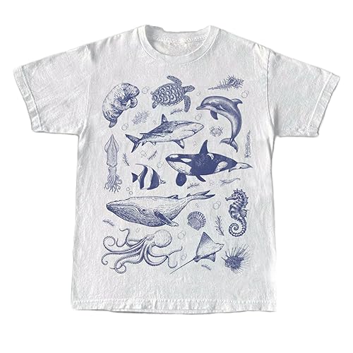 Women Y2K Aesthetic Graphic Baby Tees Short Sleeve Crewneck Fitted Crop Tops Teen Girl Summer Vintage White T Shirt - Large - Q Shark