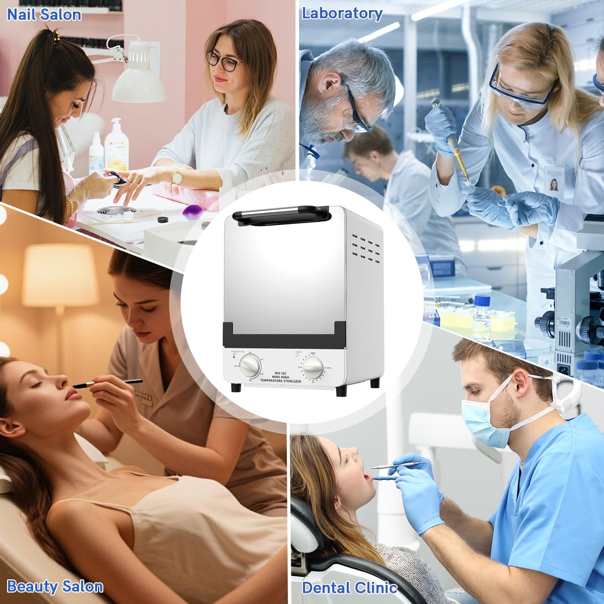 Xverycan 1000W Esterilizador de aire caliente Desinfección, 12L de calor seco de alta temperatura Esterilizador, Pequeños esterilizadores para herramientas de uñas, herramientas cosméticas