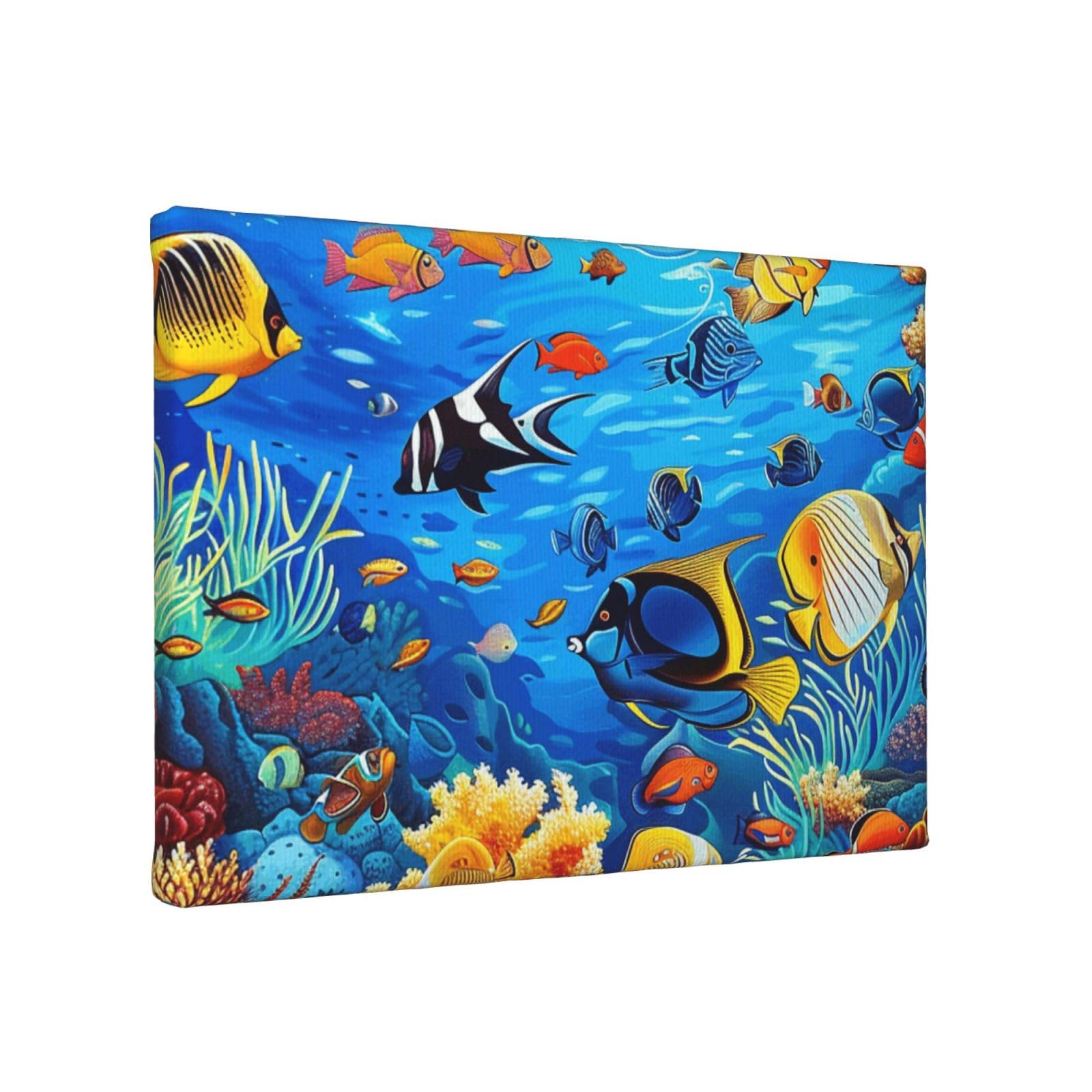 YKLJG Tropical Fish Coral Undersea World Printed Wall Art Canvas Painting 30x20 CM Wooden Framed Picture Painting Artwork Prints for Bedroom Kitchen Home Office Decor