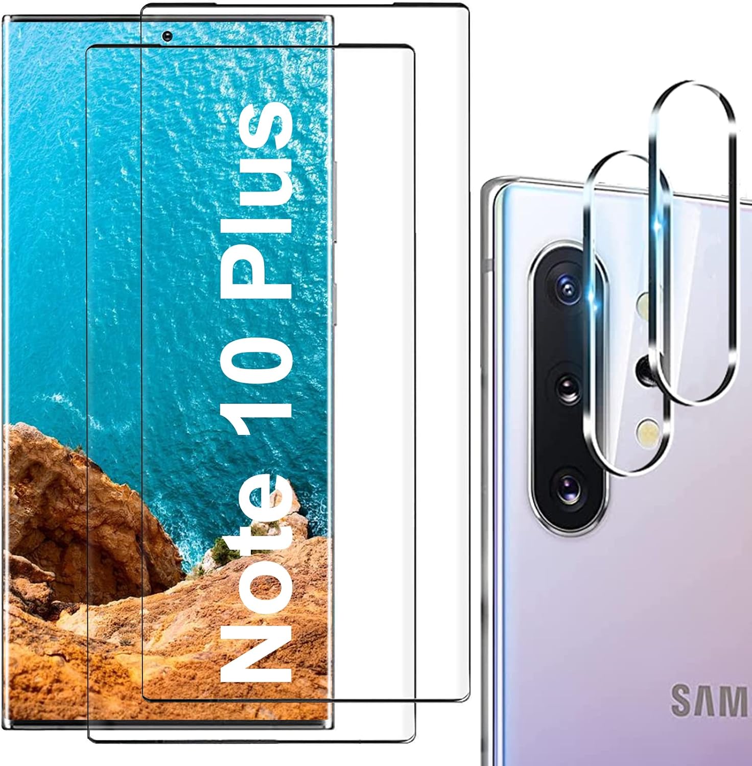 [2+2 Pack] Galaxy Note 10 Plus Screen Protector,9H Tempered Glass, Ultrasonic Fingerprint Compatible, HD Clear,Bubble-Free,3D Curved for Samsung Note10 Plus 5G Glass Screen Protector