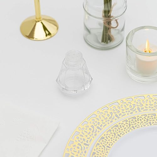 Miniatura 3 de Simply Elegant Mini salero y pimentero de 2 x 1.5 pulgadas (12 unidades), translúcido, tapa de color, recipiente de plástico duro para condimentos