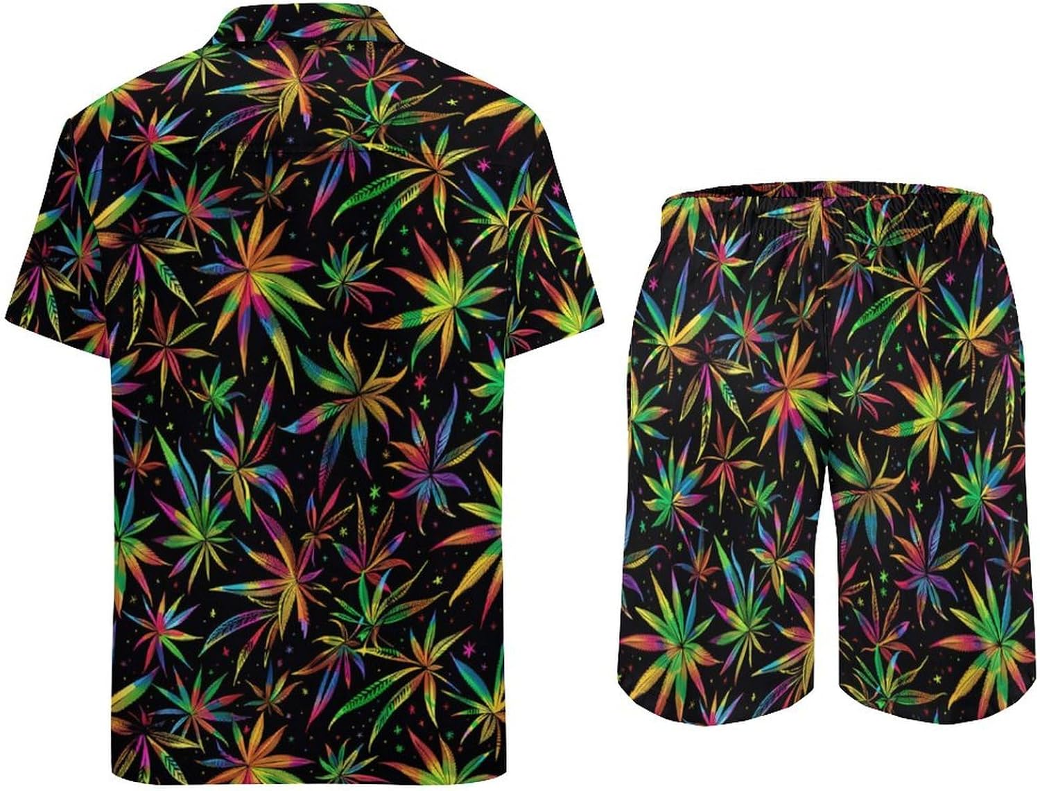 Colorful Weed Men's Summer Beach Outfits Shirt And Shorts Set 2 Piece Vacation Swimwear
