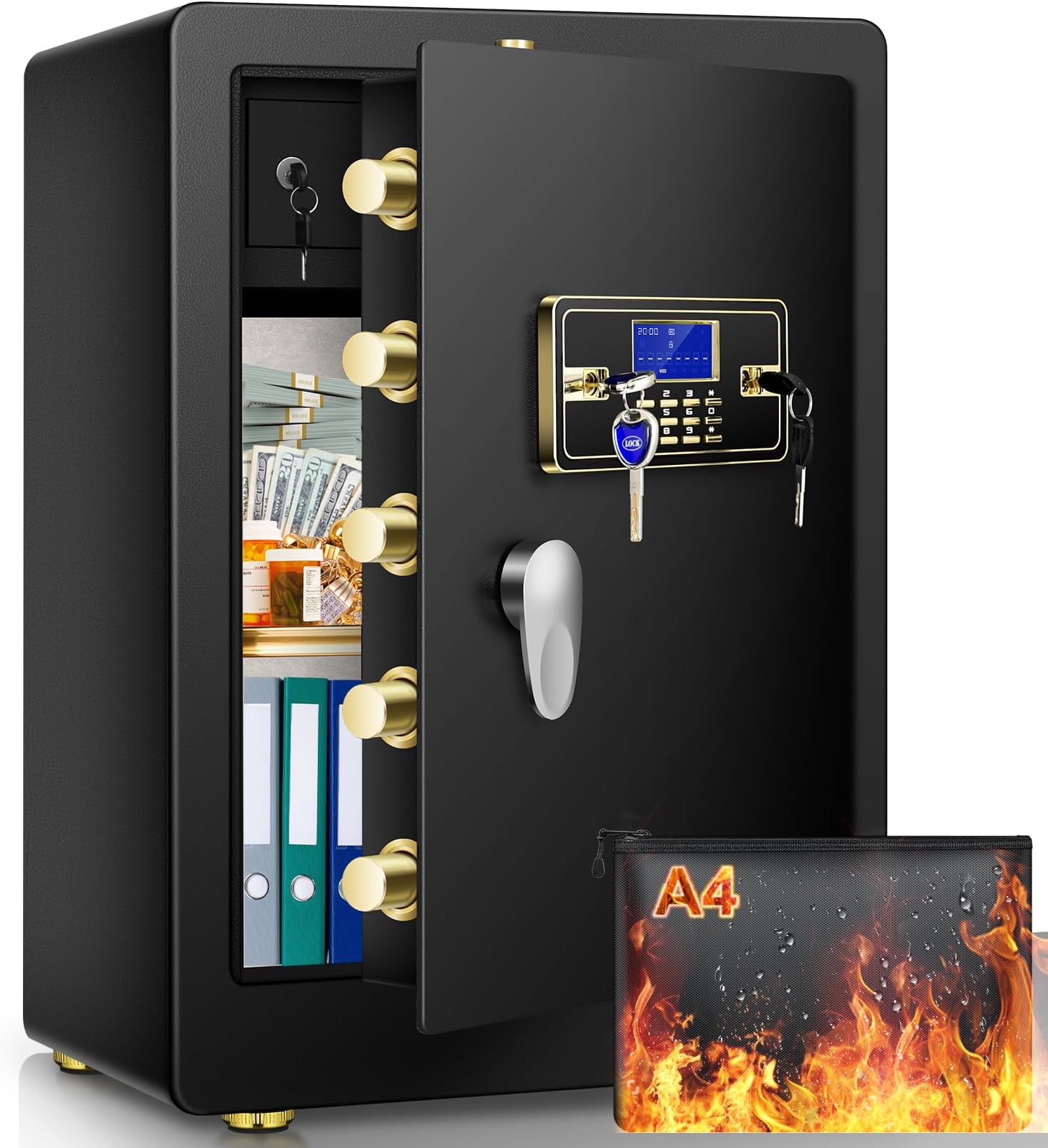5.3 Cuft Extra Large Home Safe Fireproof Waterproof, Heavy Duty Fireproof Safe Box with Fireproof Bag, Programmable Keypad and Inner Lock Box, Digital Security Safe for Document Firearm Medicine