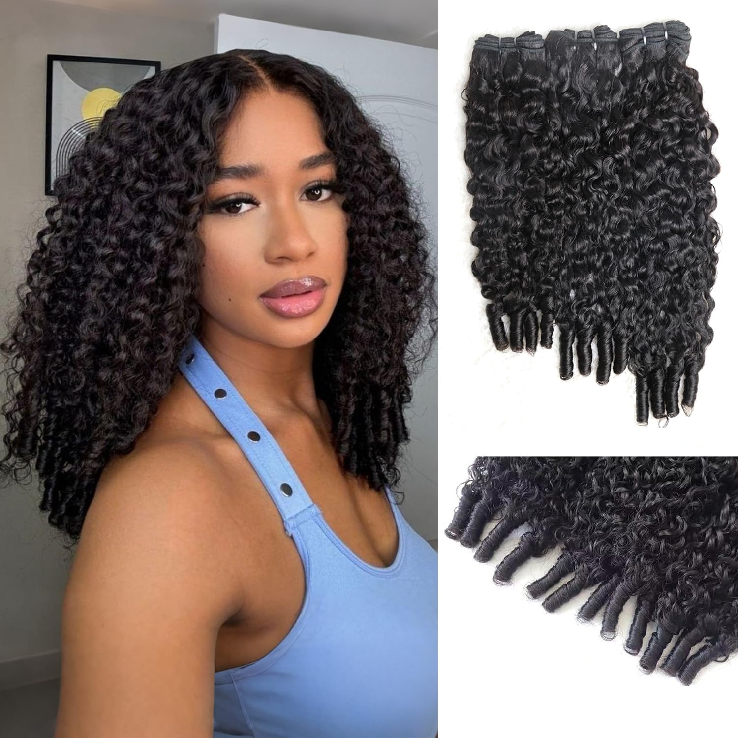 Human Hair Bundles Extensions Extensiones de cabello humano Burmese Curly Bundles Human Hair Water Wave with Spiral Curly End Weave Unprocessed Brazilian Virgin Hair Natural Black 12 14 16 Inches 210g