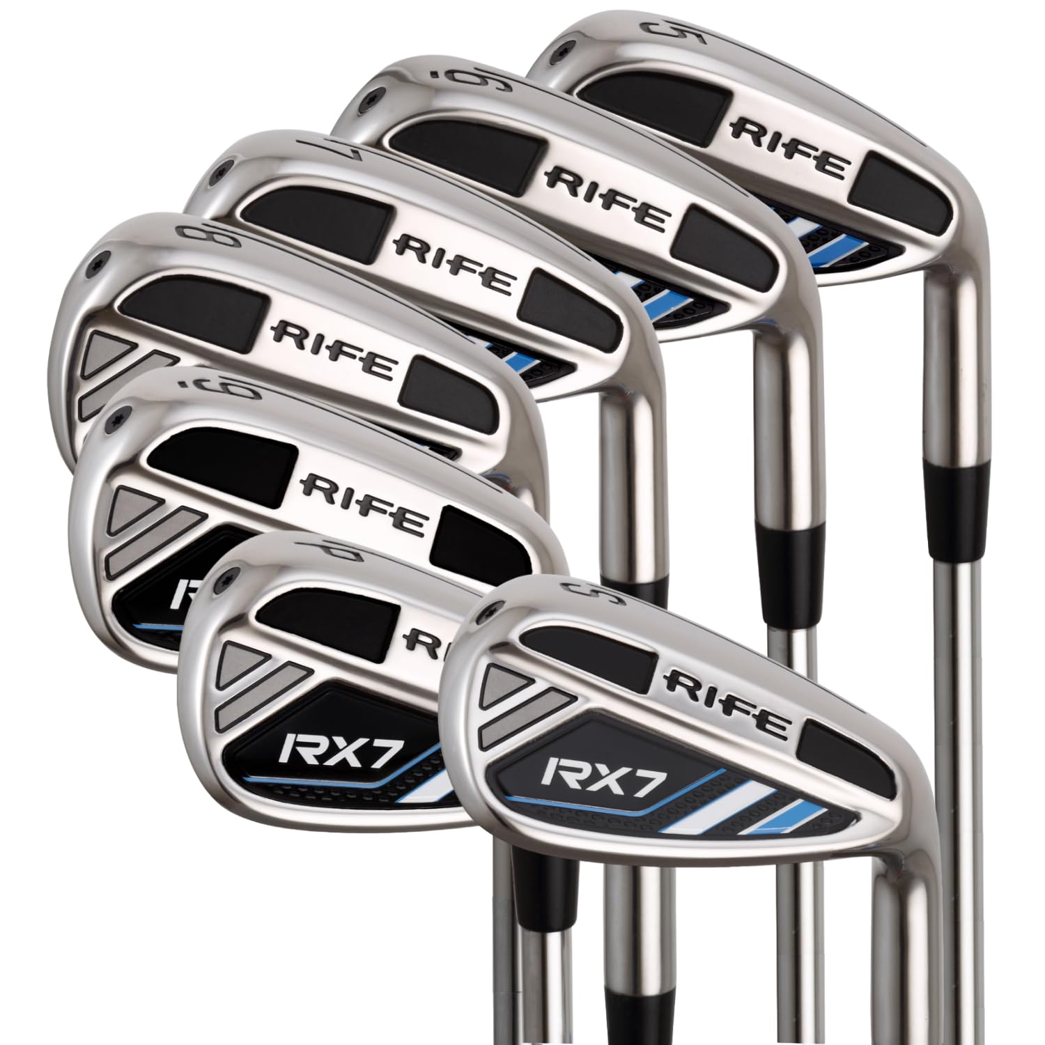 Rife Golf RX7 Hollow Core Iron Set #5-SW Golf Clubs Mens Standard Length Regular Flex Forgiving Stainless Steel Shafts