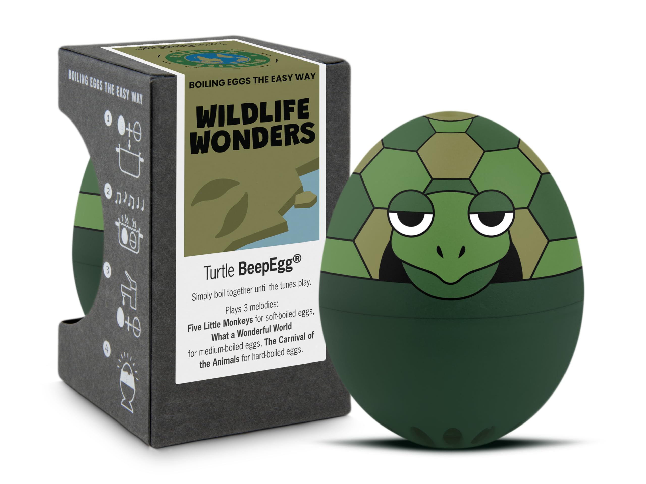 Brainstream Tortoiseshell Turtle Piepei - Singing Egg Timer For Cooking With - Egg Cooker For 3 Hardness Levels - Turtle Gift - Funny Cooking Egg - Music Egg Timer