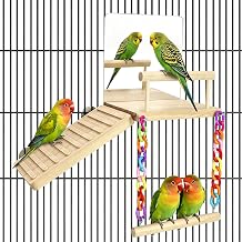 Bird Perches Platform Swing for Cage Bird Toys with Bird Mirror Climbing Frame for Lovebirds, Budgies,Pacific Parrotlets,Chinchilla, Hamster Gym Exercise