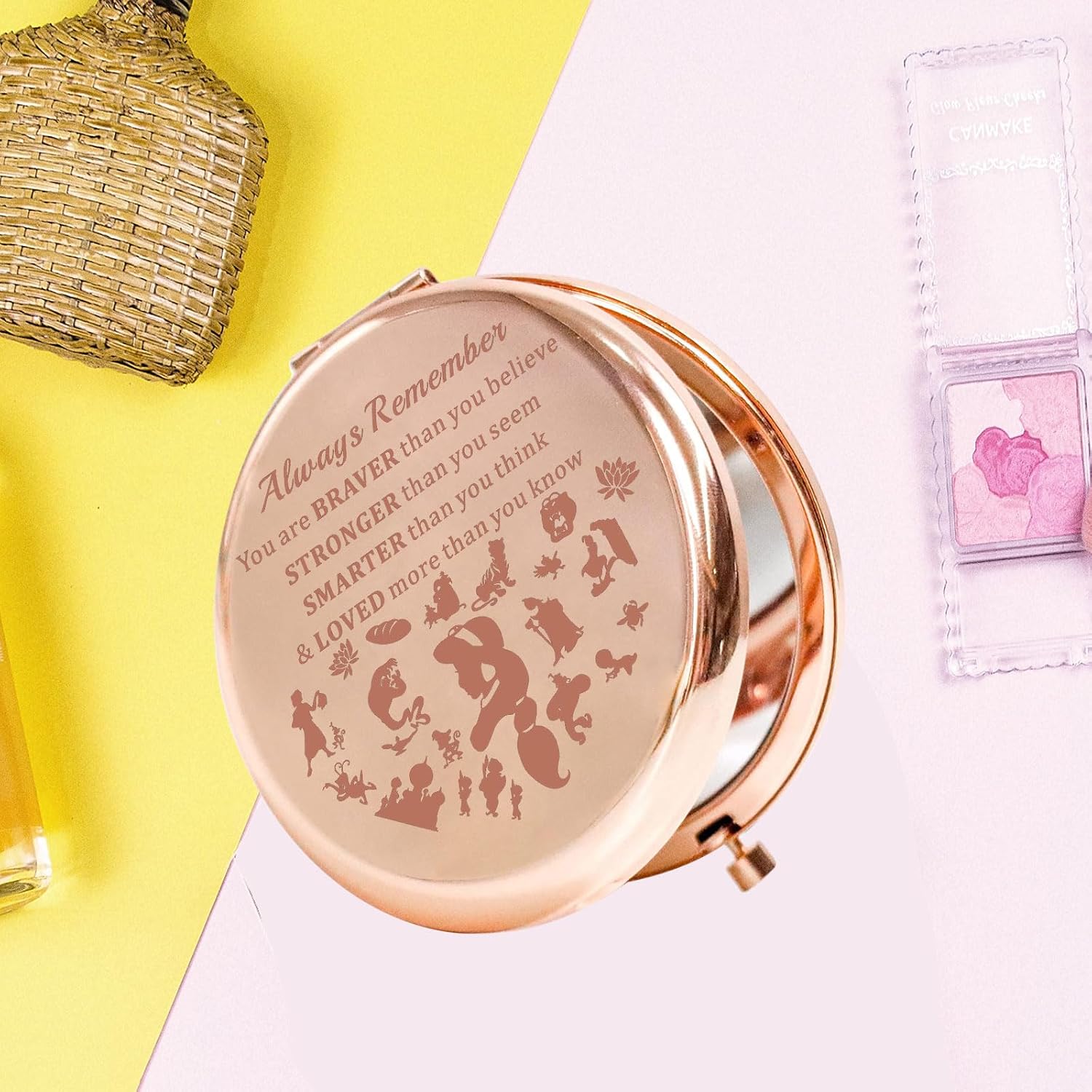 KEYCHIN Jasmine Princess Pocket Mirror Jasmine and Aladdin Fan Gift Remember You are Braver Stronger Smarter Than You Think Compact Mirror (Jasmine-RG) image 5