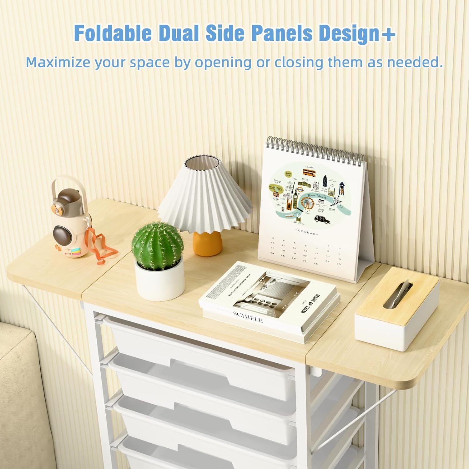 Rolling Storage Cart with Drawers, Shrivee Utility Cart with 8 Drawers and Wheels, Plastic Organizer Cart with Wooden Tabletop and 2 Side Panel for Home Office Dorm Craft - Image 4