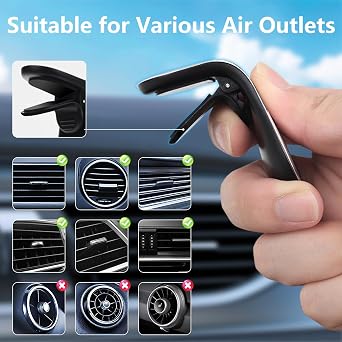 Mobile Phone Navigation Magnetic Bracket, Air Vent Phones Mount for Car, Universal L Type 360 Rotatable Car Phone Mount (Black+Silver, 2Pcs)