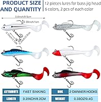 Vista 2 de Skylety 24 señuelos de pesca, señuelos de plástico suave para lubina, cabeza de jig, Swimbait, kit de aparejos de plástico suave realista para agua