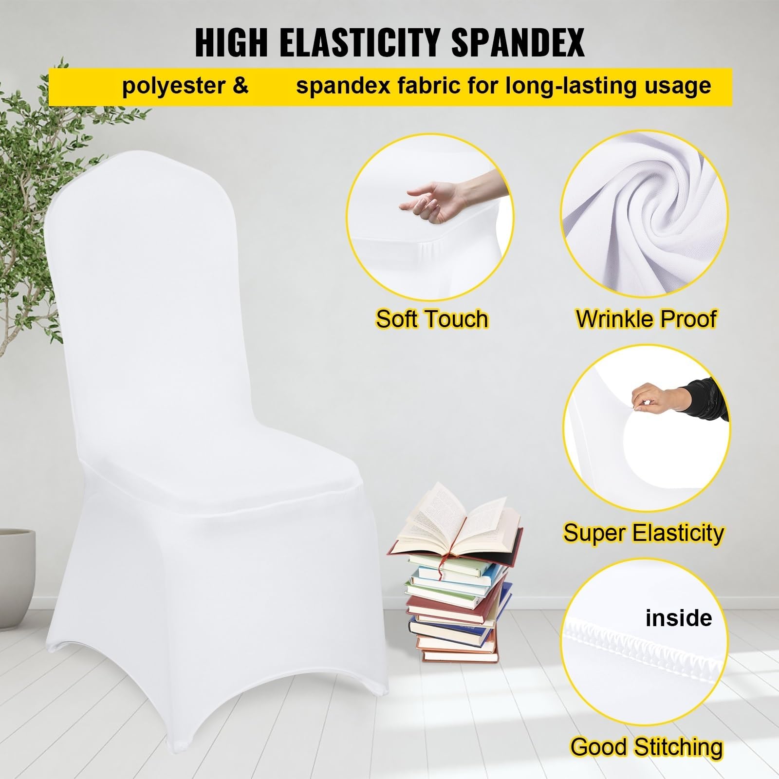 Stuhlhussen 50/100 Stück Hochzeit Stuhlhussen Spandex Stretch Schonbezug for Restaurant Bankett Hotel Dining Party Universal Stuhlbezug(Arch-Front White,50PCS)