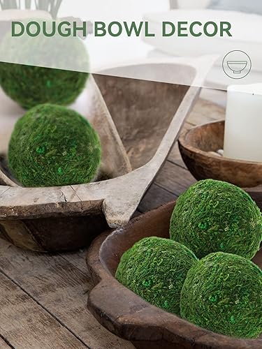 Miniatura 9 de Paquete de 18 bolas decorativas de musgo sintético seco, 6 globos artificiales de 3.1 pulgadas + 12 bolas colgantes de musgo de esfera de 2.2