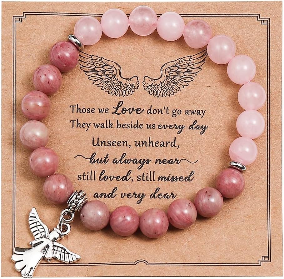 COLORFUL BLING Inspirational Religious Bracelet Guardian Angel Charm Bracelets/Sympathy Gift for Loss of Loved One/Sympathy Gift Amethyst Bead Bracelet/with Angle Wings Jewelry Gifts for Women