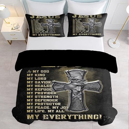Miniatura 4 de SOULZZZ - Juego de funda de edredón con impresión de cruz de Jesús, ropa de cama religiosa cristiana, cruz de Dios, funda de edredón individual,