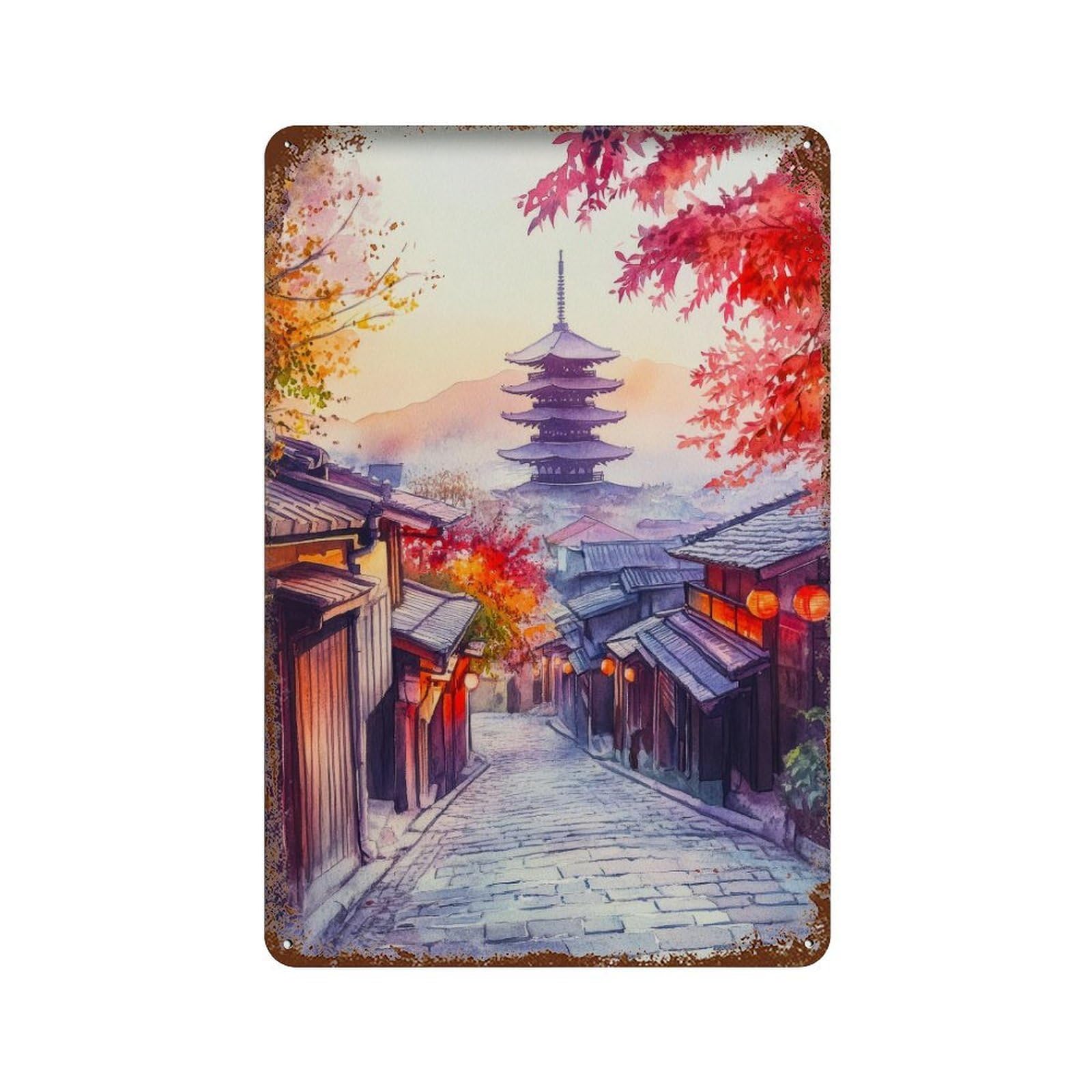 xiaoxiaoshen Kyoto Japan Japanese Garden Cherry Blossom Sakura Temple Pagoda Geisha District Asia Wall Decor Art Metal Tin Poster Modern Home Decor Art Home Bar Shop Decorations Vintage Sign 30x20cm