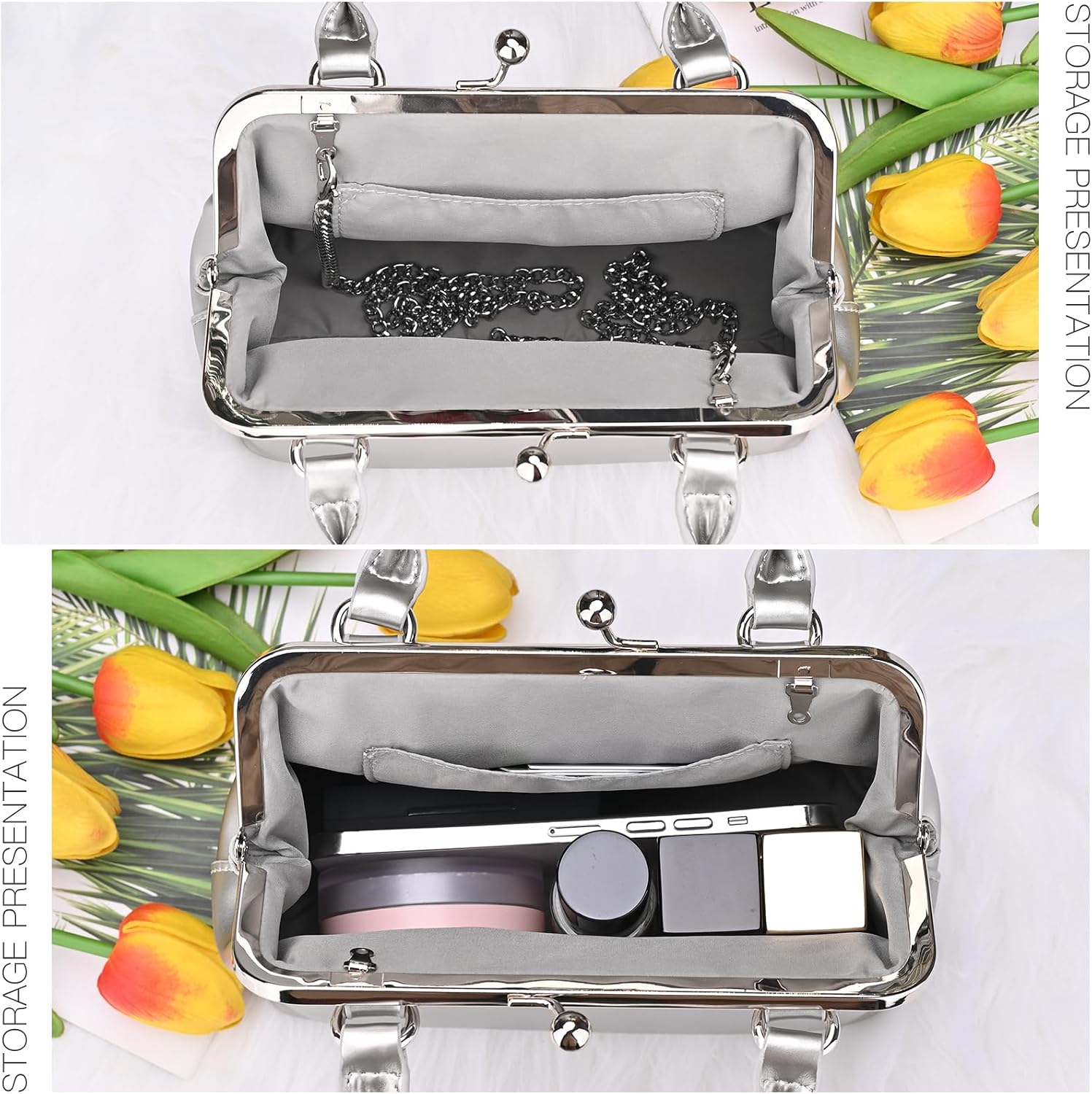GM LIKKIE Kiss Lock Purses and Handbags, Vintage PU Leather Clutch Purses for Women, Top Handle Evening Handbag