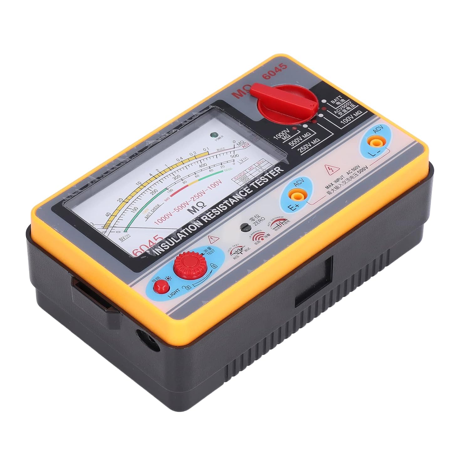 TY6045 Insulation Resistance Tester, 1000V Analog Megohmmeter, 5-20000 MΩ Range, Portable Battery Powered, ABS Material, Adjustable Bracket