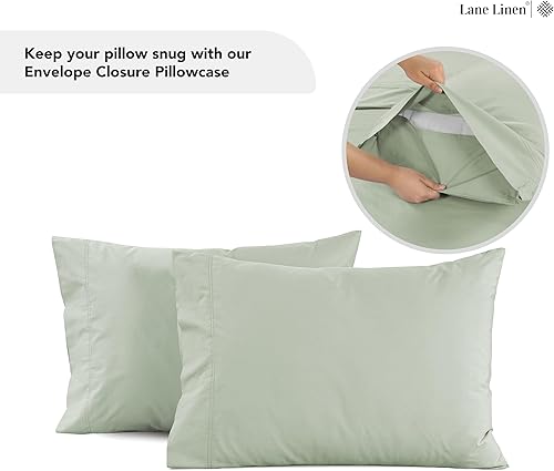 Miniatura 8 de LANE LINEN - Juego de sábanas tamaño King de fibras extralargas 100% algodón, sábanas King prelavadas en tejido de percal crujiente, diseñadas para