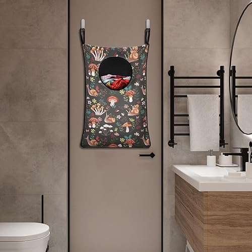 Miniatura 5 de Cesta de lavandería colgante de hongos sobre la puerta, bolsa de almacenamiento para ahorrar espacio, bolsa de lavandería con flores, mariposa,