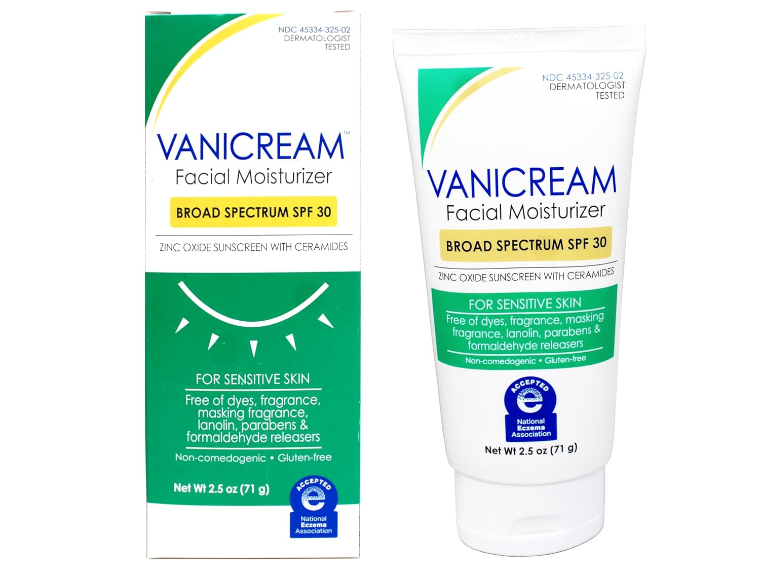 Vanicream Facial Moisturizer Broad Spectrum SPF 30, Zinc Oxide Sunscreen with Ceramides, For Sensitive Skin, Non-Comedogenic and Fragrance-Free, 2.5 oz (Pack of 3)