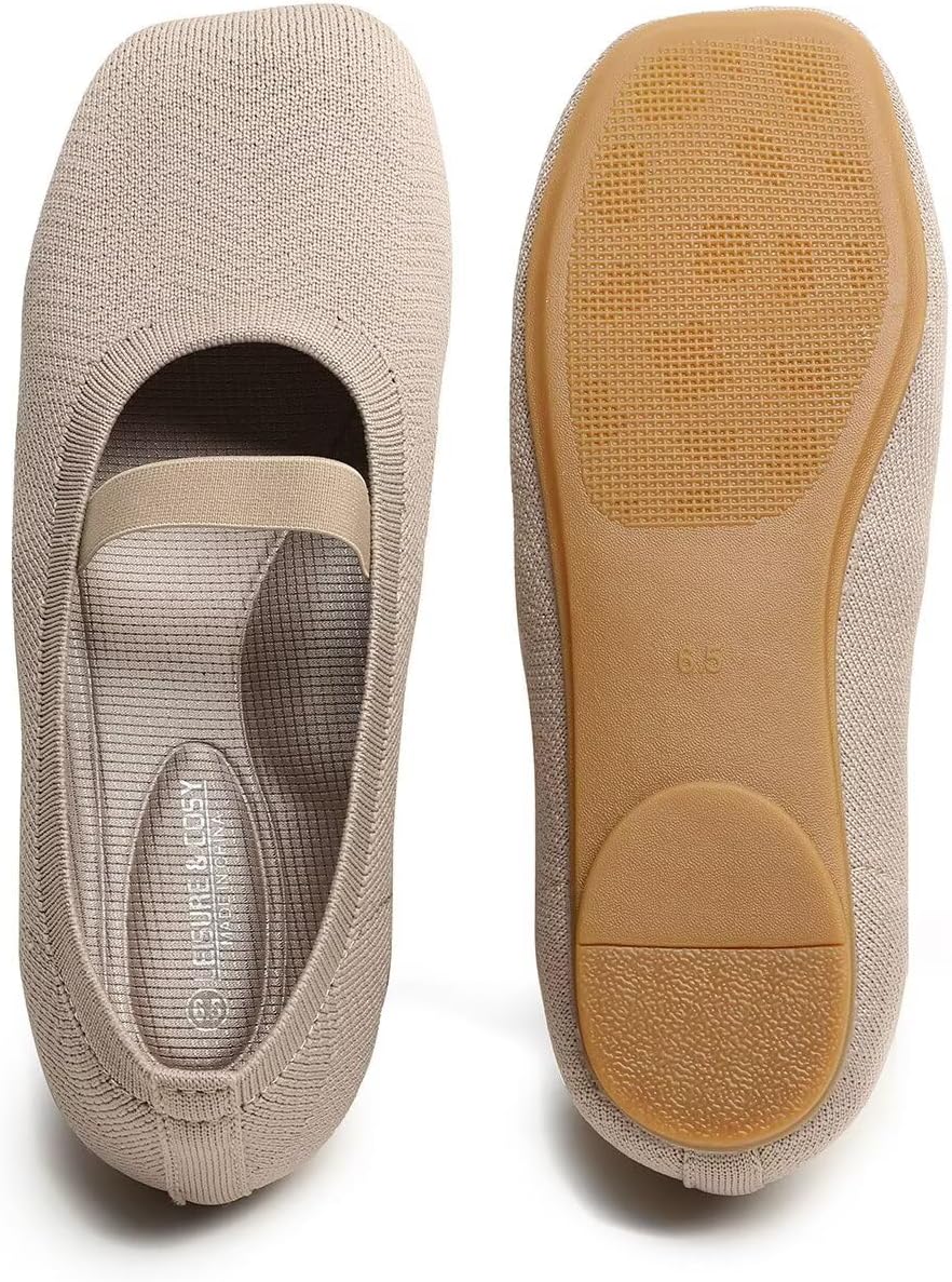 Women's Wide Toe Box Flats Shoes Knit Mary Jane Ballet Flats Comfort Casual Ballerina Walking Dressy Slip-on Shoes with Strap - Image 3