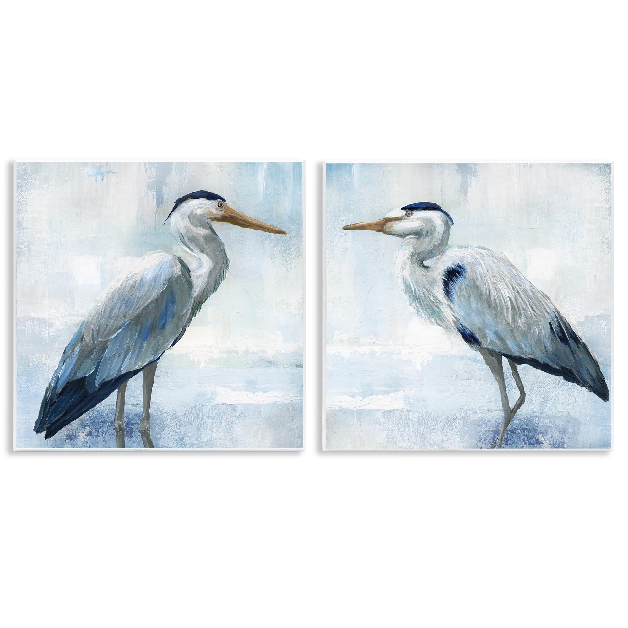'Faded Blue Coastal Herons'| 2pc Wall Plaque Art Set