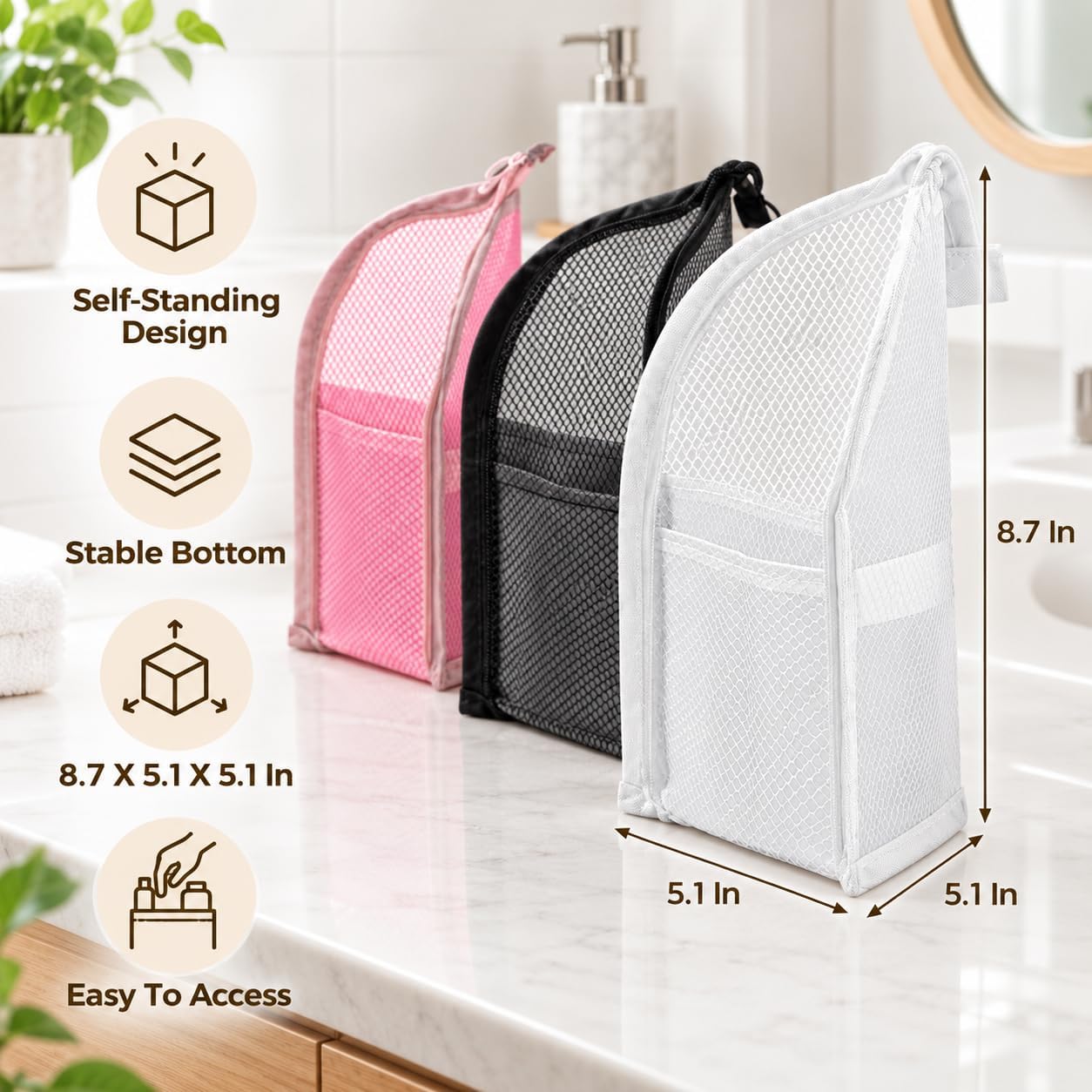 6 Pcs Standing Toiletry Bag Set, EVA Waterproof Travel Pouch with Secure Zipper, Foldable Portable Cosmetic Organizer, Multi Purpose Storage Bag for Trip Household Gym Workplace, 3 Colors