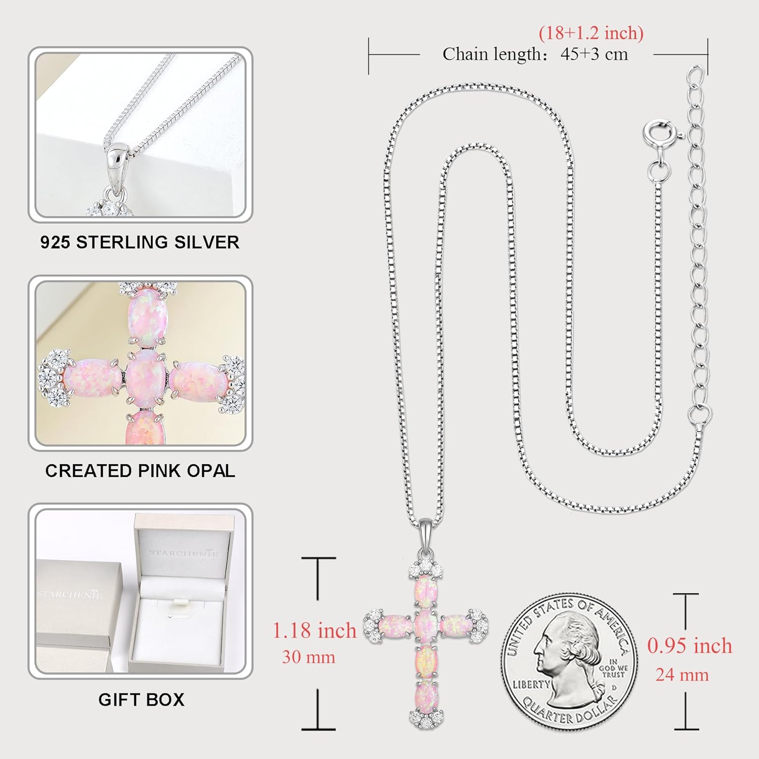 STARCHENIE Sterling Silver Created Opal Cross Necklace for Women Crucifix Pendant Religious Jewelry Gift, 18 Inch Chain - Image 6