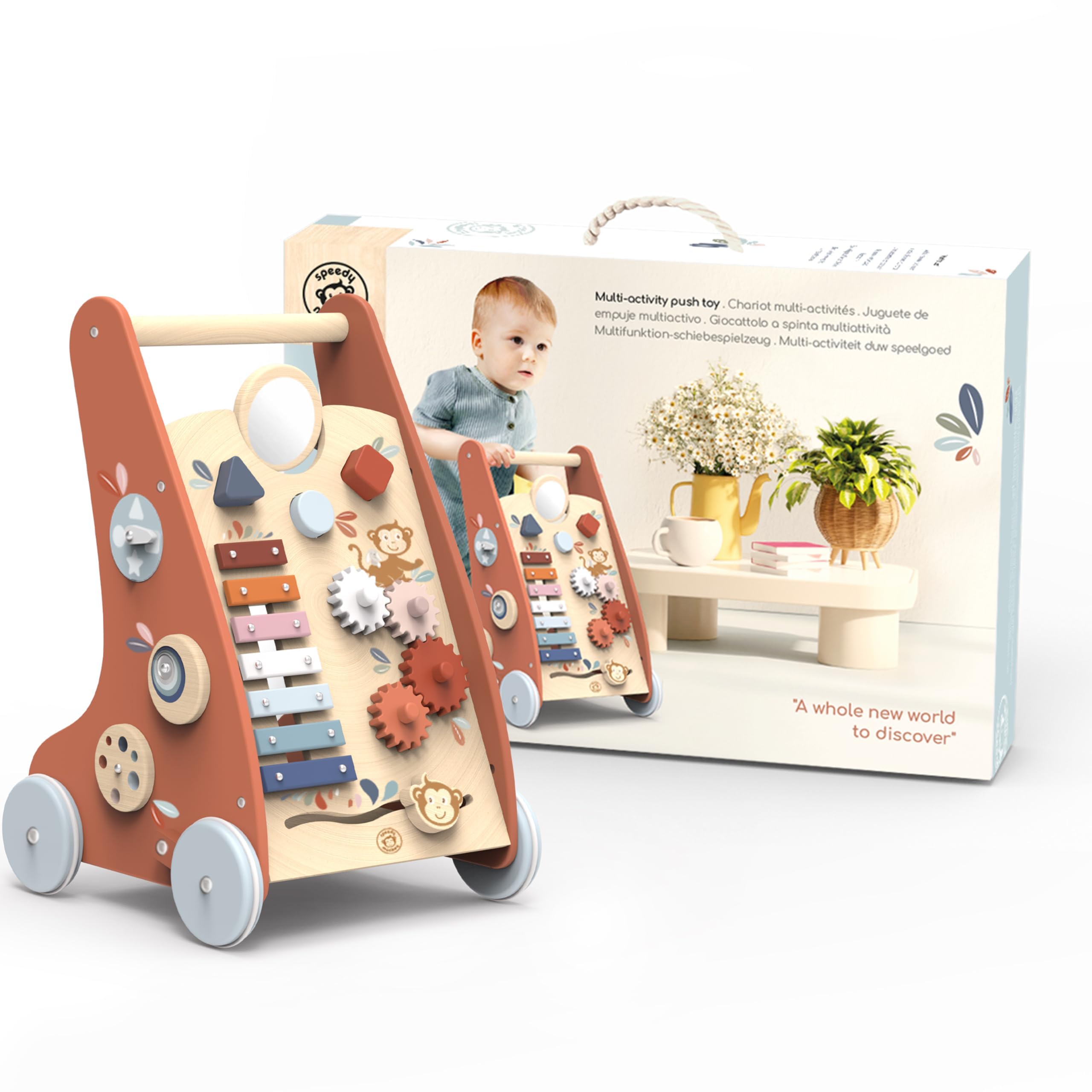 Amazon.com: SPEEDY MONKEY Multi-Activity Wooden Baby Walker | 9-in