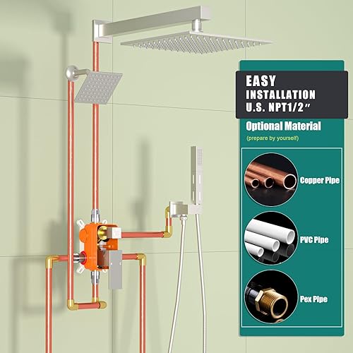 Miniatura 151 de Enga Sistema de ducha de lluvia de oro cepillado con chorros corporales, sistema de chorros de ducha de lluvia de 12 pulgadas, juego de grifo de Oro