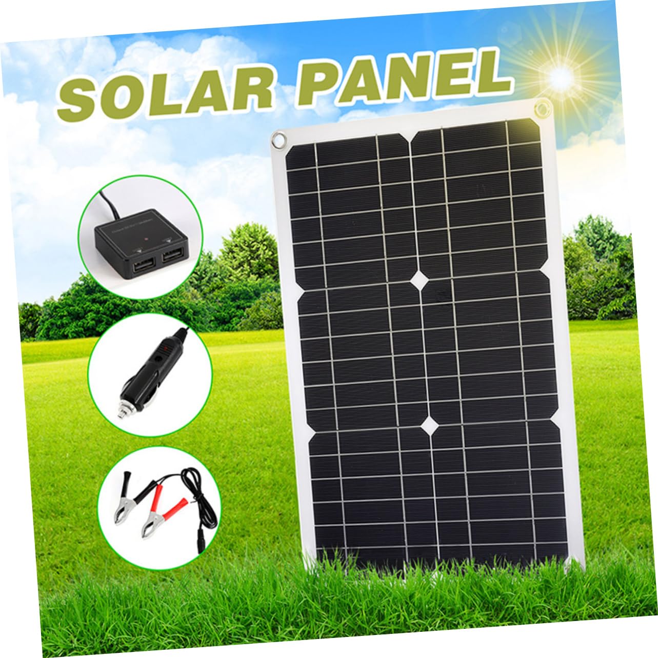 Panneau Solaire Portable 20w 18v avec Clip Batterie, Léger et Polyvalent pour Applications Extérieures et Automobiles