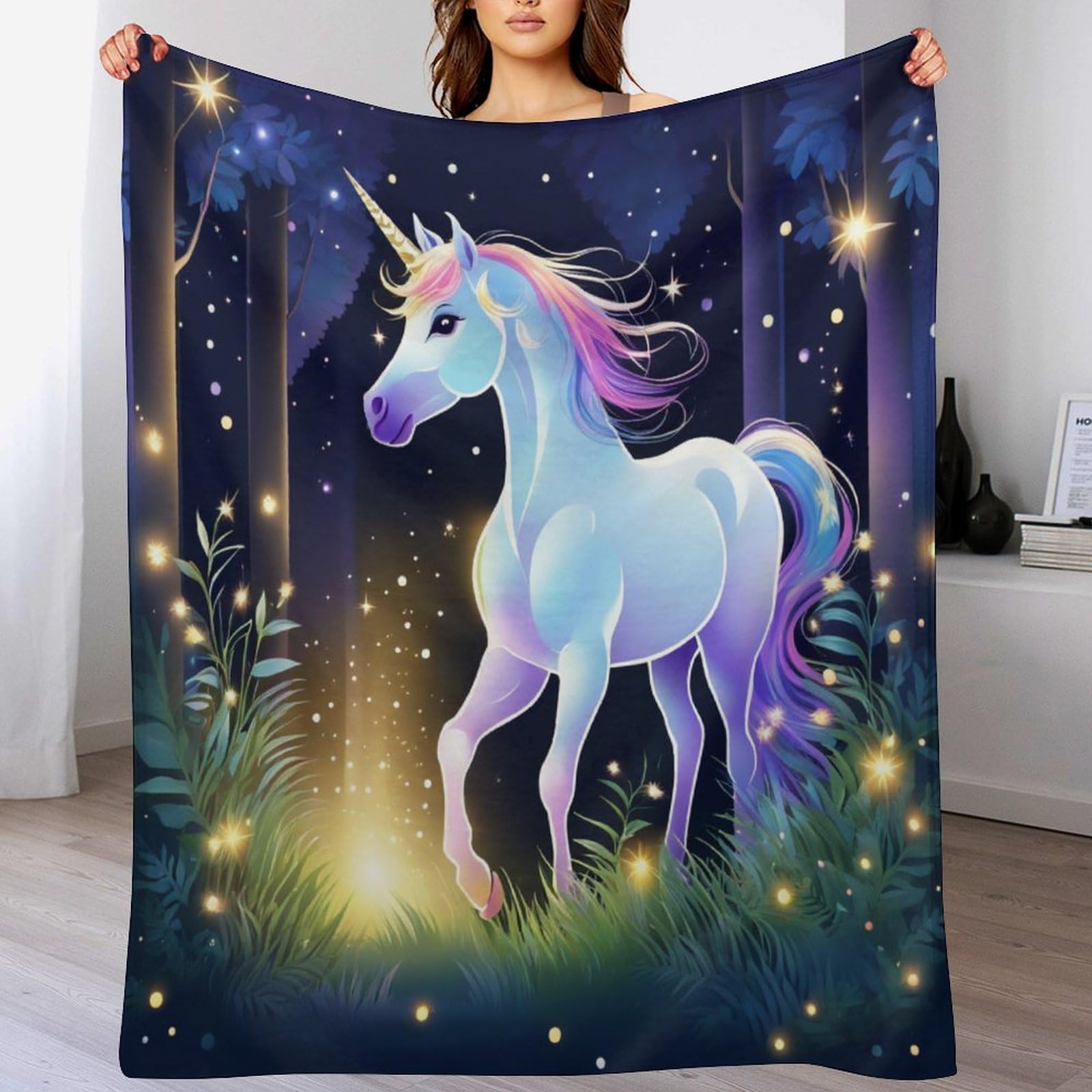 Couverture polaire cheval en flannel douce pour lit et canapé de 100x130cm