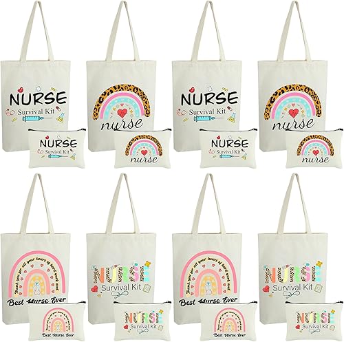 16 piezas de regalos de agradecimiento para enfermeras, regalos de semana para enfermeras, 8 bolsas de mano para enfermeras, 8 bolsas de maquillaje