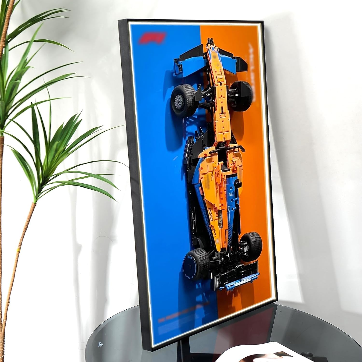 Display Wallboard for Lego Technic McLaren Formula 1 Race Car 42141 with LED Lights, f1 Car Wall Mount Case, Light Up Picture Frame Organizer for Lego (No Car Included)