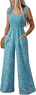 Floral Jumpsuits for Women 2026 Summer Floral Ruffle Sleeves Square Neck...