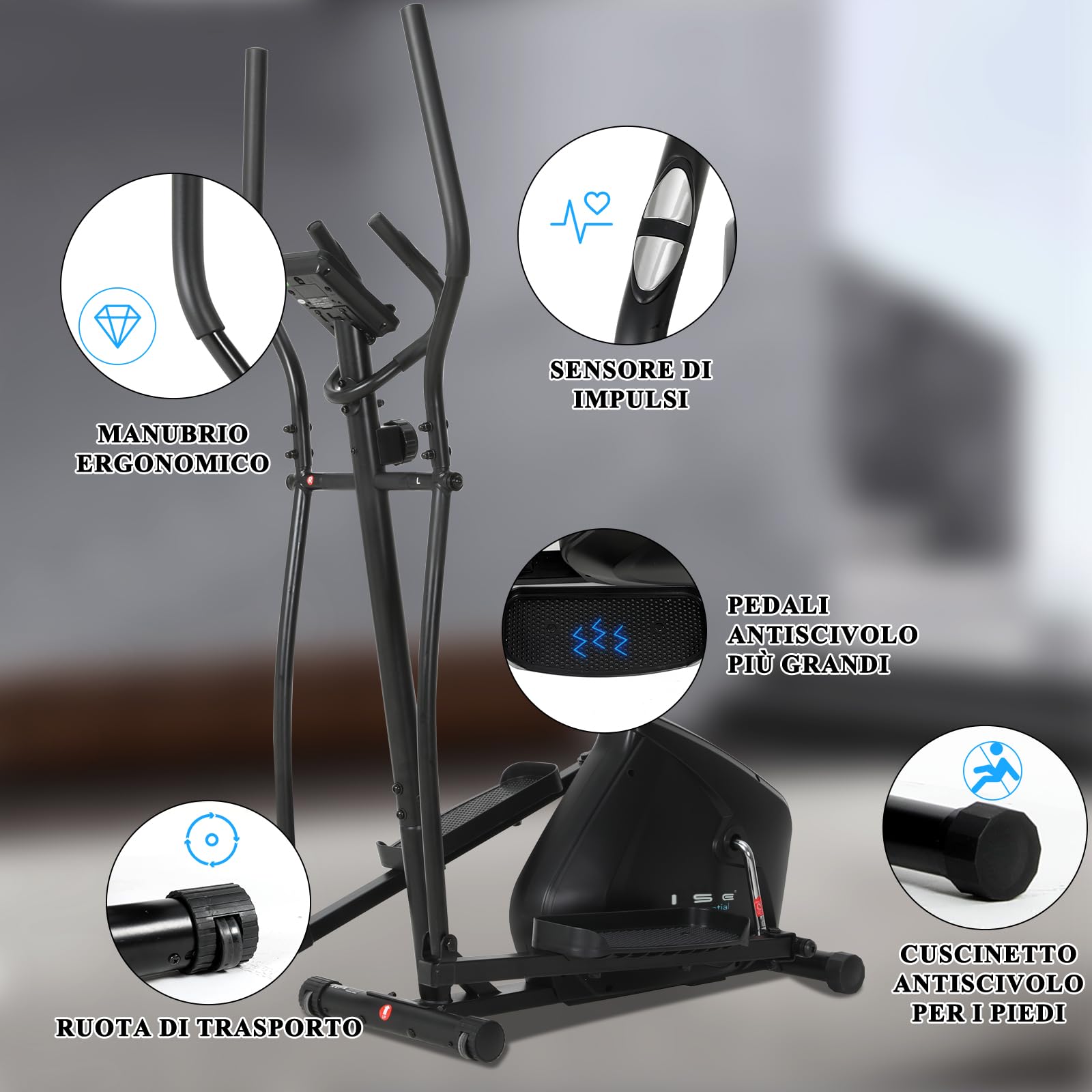 ISE Ellittica da Casa, Cyclette Ellittica Professionale con Resistenza Magnetica Schermo LCD Supporto per Smartphone