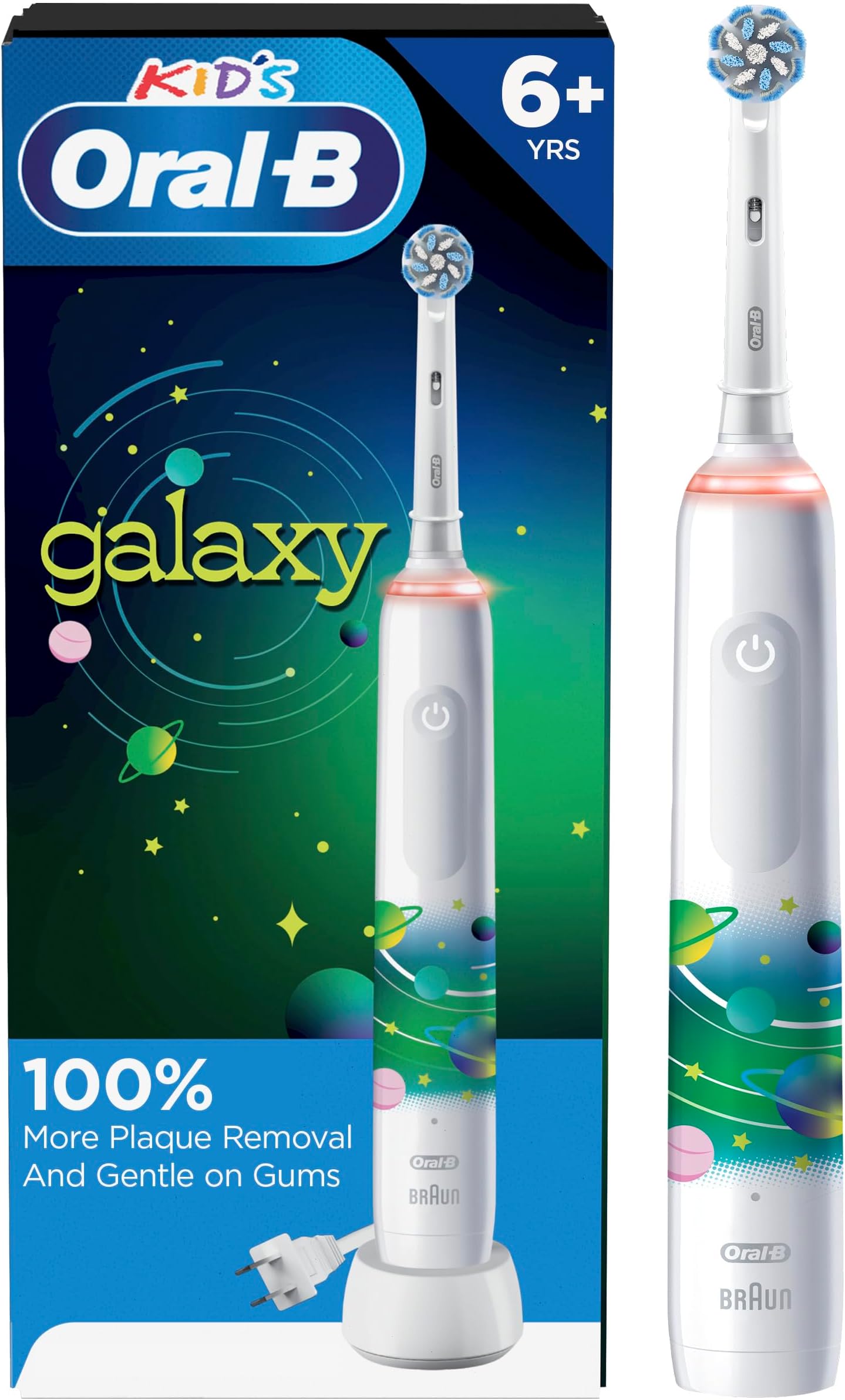 Oral-B Kids Electric Toothbrush with Coaching Pressure Sensor and Timer, Rechargeable Toothbrush with Brush Head, Sparkle & Shine